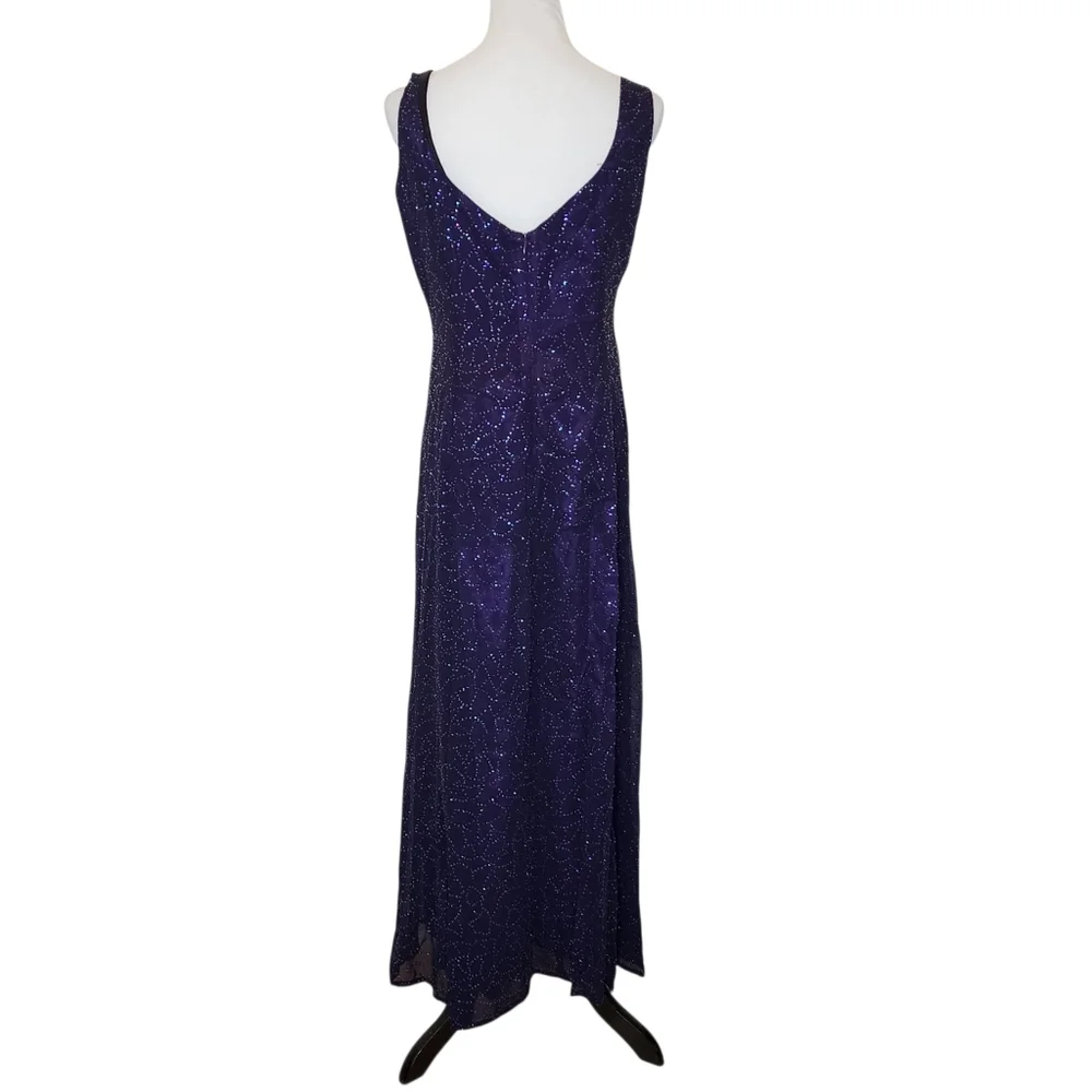Reggio dress gown beaded purple maxi colorful rhinestone covered fabric - Picture 4 of 15